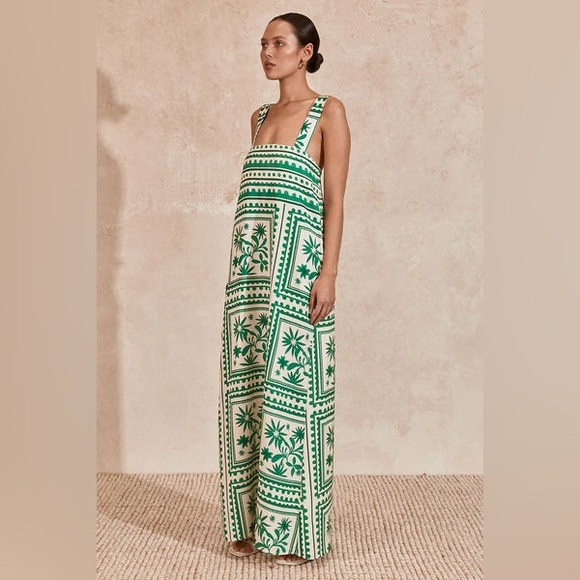 Mon Renn Losas Maxi Dress in Emerald Tile Size M - Picture 2 of 9